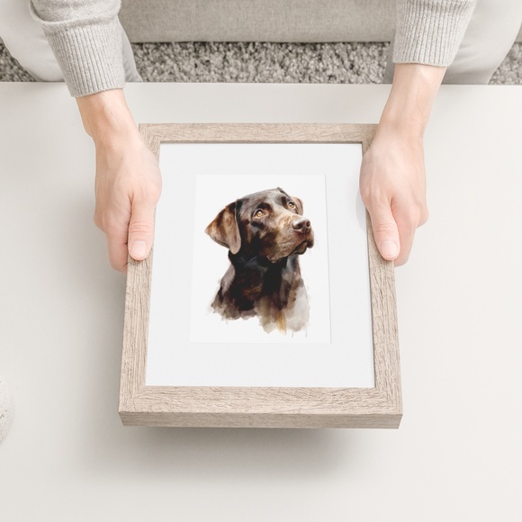 Watercolor Brown Labrador Retriever Dog Portrait Wall Art Print, Unframed - Picture 6 of 7
